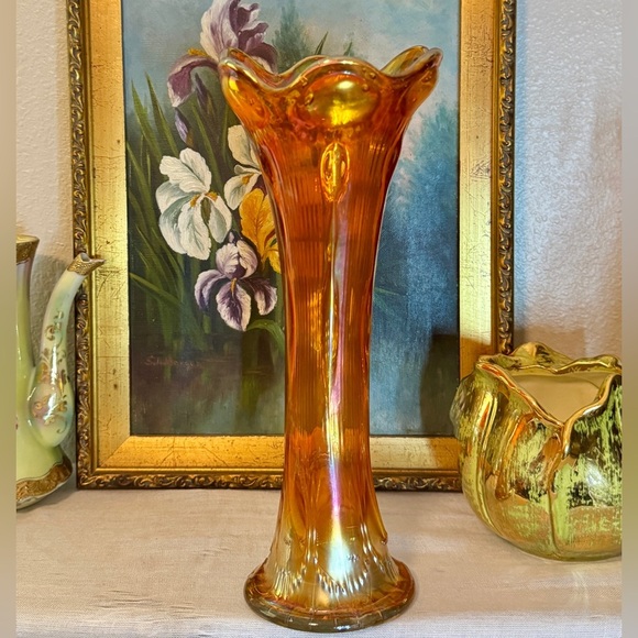 Antique Imperial Carnival Glass 1912 Marigold Beaded Bullseye Swung Vase - Picture 2 of 8